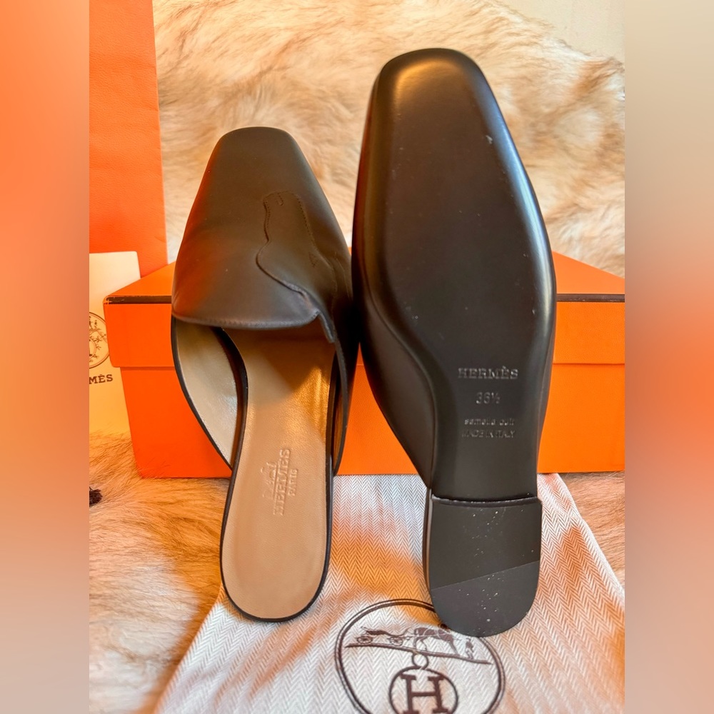 Hermes Tangeria Mules Black Leather